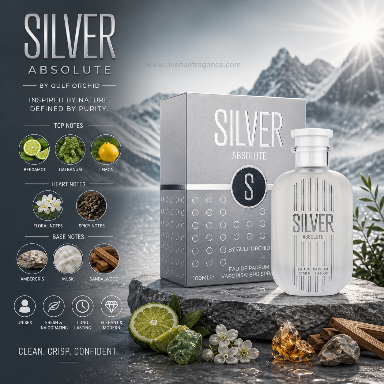 Silver Absolute Eau de Parfum 100ml by Gulf Orchid
