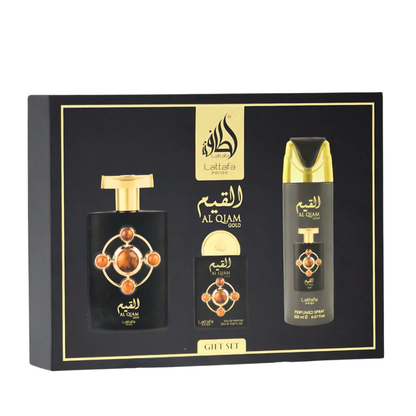 Giftset Al Qiam Gold 3pc – EDP 100ml + EDP 20ml + Perfumed Spray 200ml by Lattafa Pride