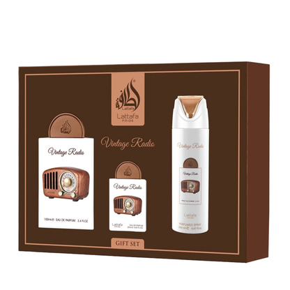 Vintage Radio Gift Set – 3pc (EDP 100ml + EDP 20ml + Perfumed Spray 200ml) by Lattafa Pride