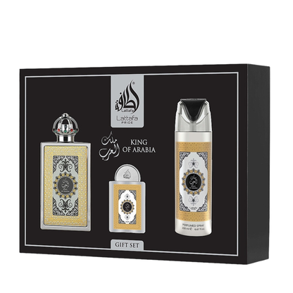 King of Arabia Gift Set 3pc – EDP 100ml + EDP 20ml + Perfumed Spray 200ml by Lattafa