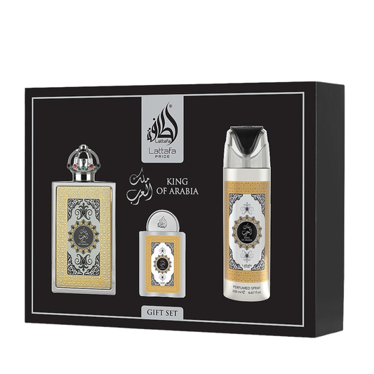 King of Arabia Gift Set 3pc – EDP 100ml + EDP 20ml + Perfumed Spray 200ml by Lattafa