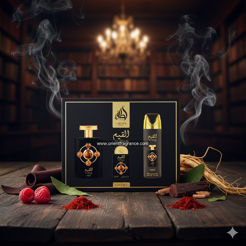 Giftset Al Qiam Gold 3pc – EDP 100ml + EDP 20ml + Perfumed Spray 200ml by Lattafa Pride